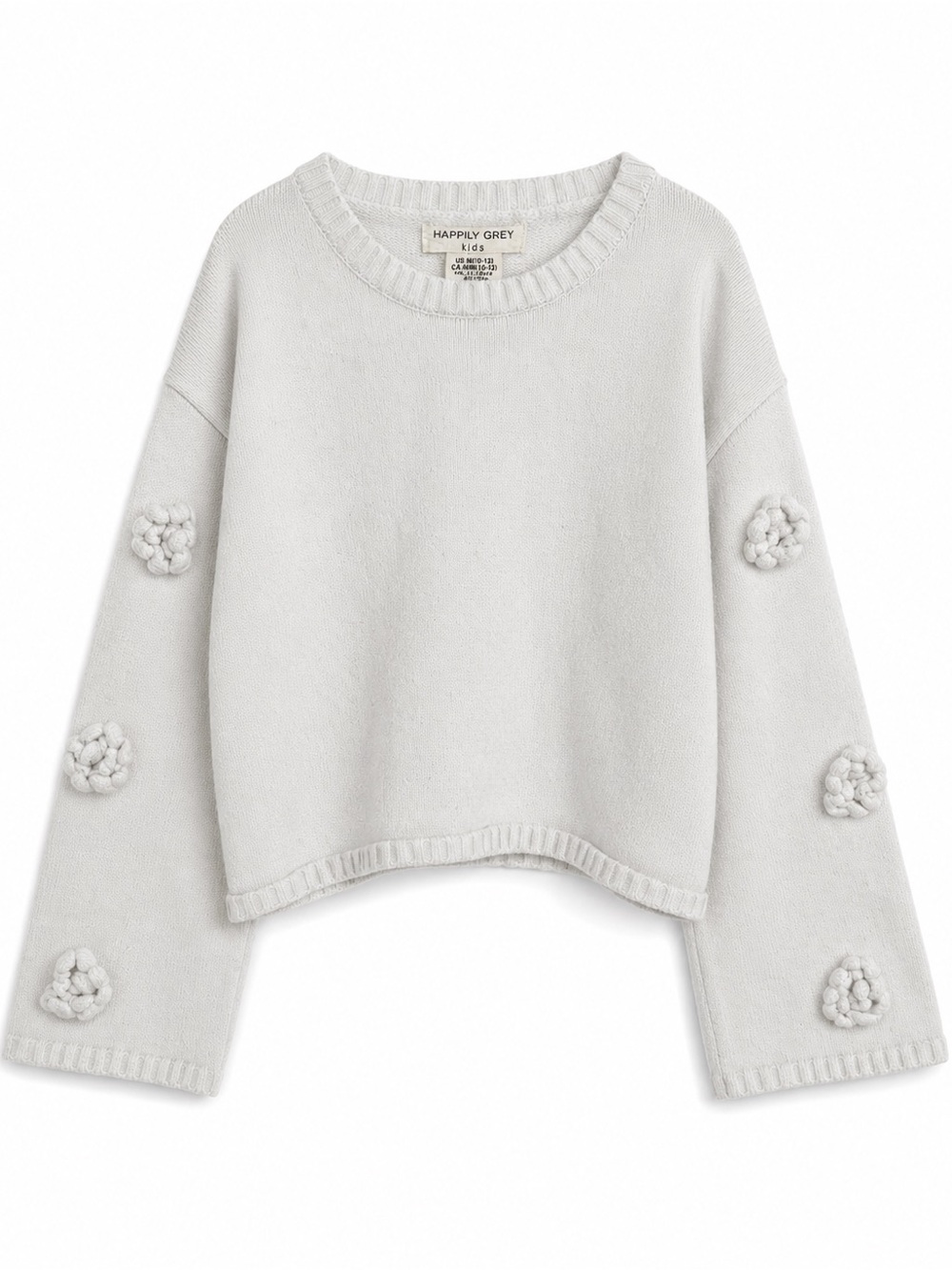 Happily Grey Kids Pom Pom Sleeve Sweater M 10-12 Cozy